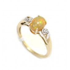 Ring Gold Yellow Opal 14kt Diamond Gemstone White Women's Handmade Natural A747